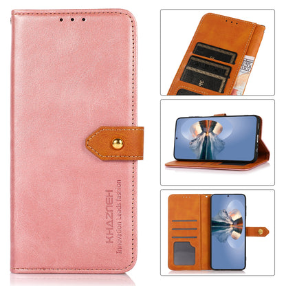 ELECTROPRIME KHAZNEH Dual-color Cowhide Texture Flip Leather Phone Case For iPhone 15(Rose Gold)