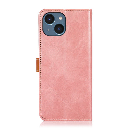 ELECTROPRIME KHAZNEH Dual-color Cowhide Texture Flip Leather Phone Case For iPhone 15(Rose Gold)