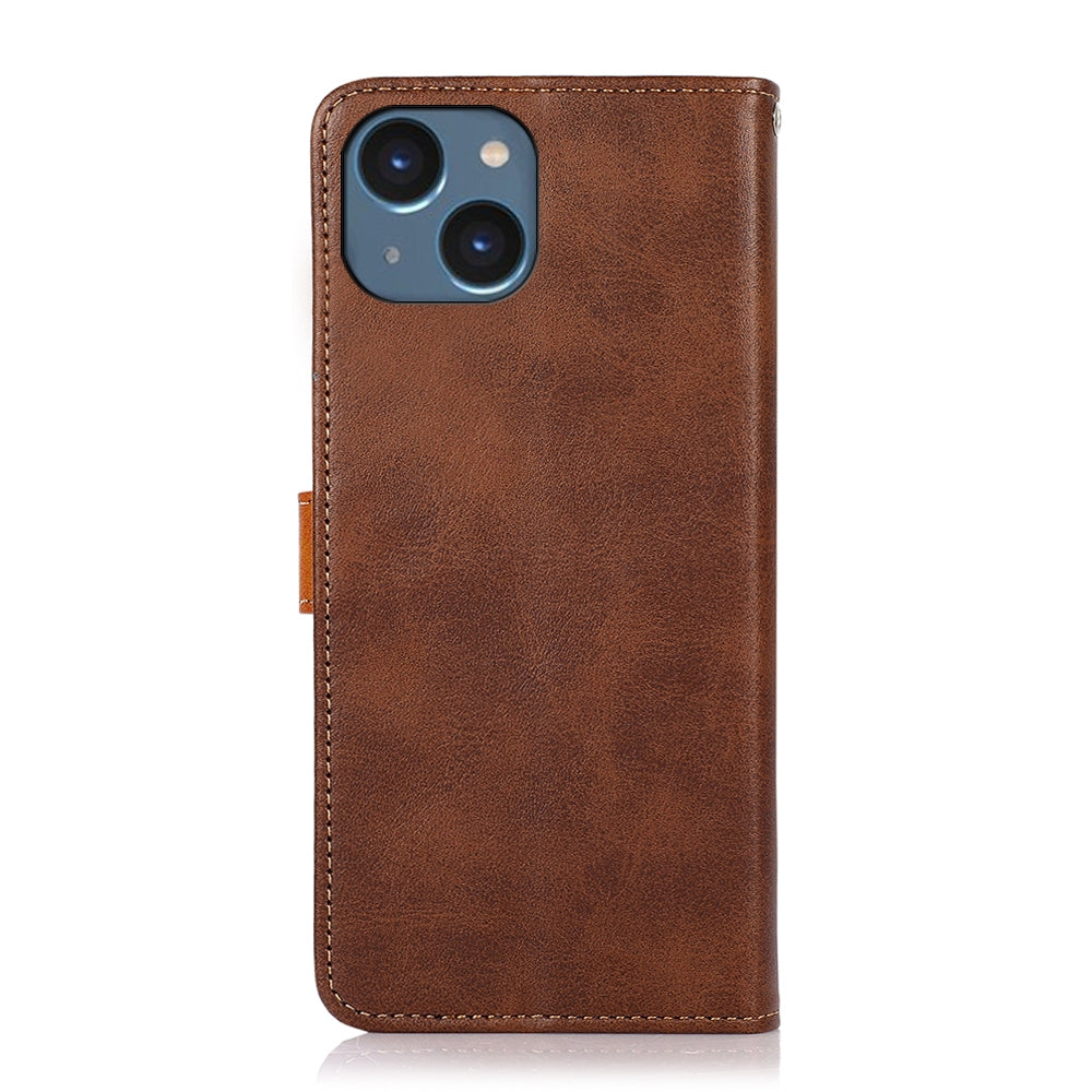 ELECTROPRIME KHAZNEH Dual-color Cowhide Texture Flip Leather Phone Case For iPhone 15(Brown)
