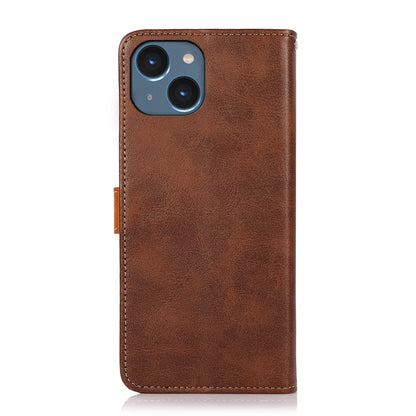ELECTROPRIME KHAZNEH Dual-color Cowhide Texture Flip Leather Phone Case For iPhone 15(Brown)