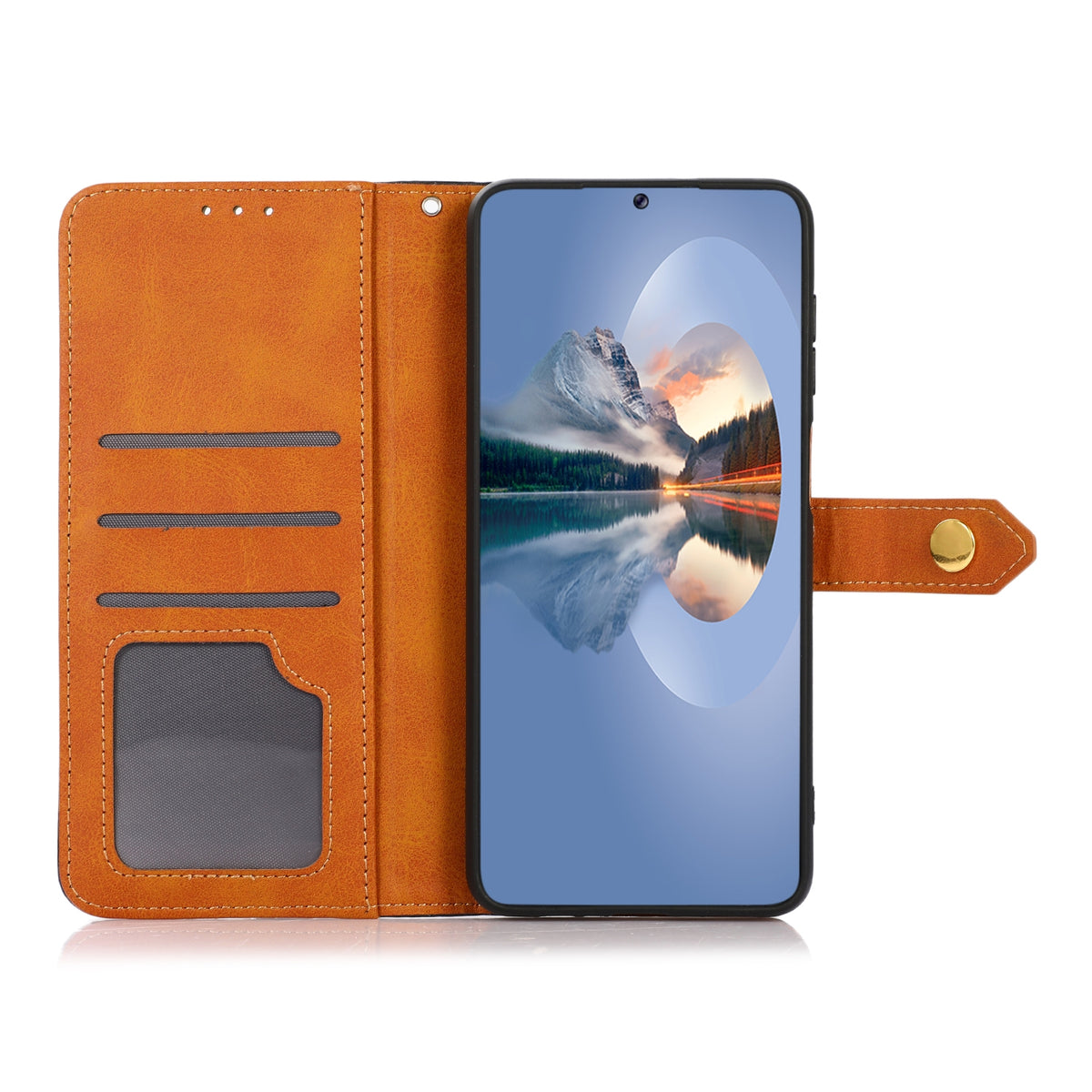 ELECTROPRIME KHAZNEH Dual-color Cowhide Texture Flip Leather Phone Case For iPhone 15(Brown)