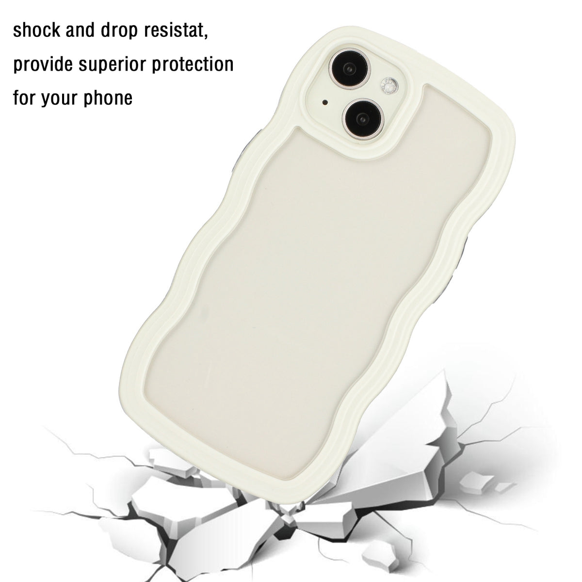 ELECTROPRIME For iPhone 15 Candy Color Wave TPU Clear PC Phone Case(White)