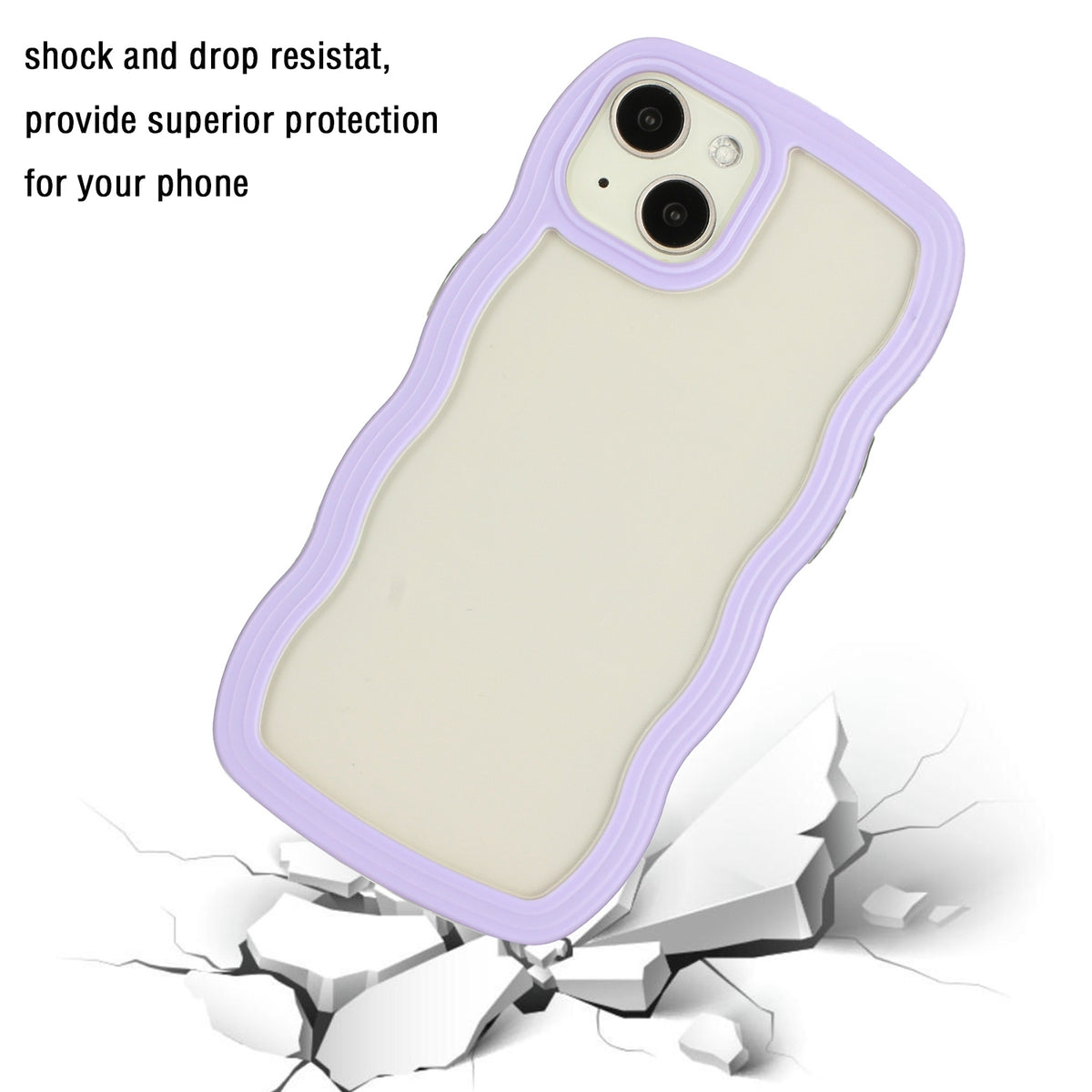 ELECTROPRIME For iPhone 15 Candy Color Wave TPU Clear PC Phone Case(Purple)