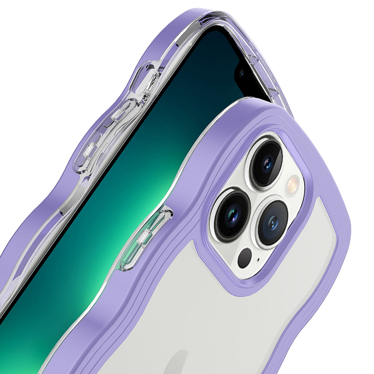 ELECTROPRIME For iPhone 15 Candy Color Wave TPU Clear PC Phone Case(Purple)