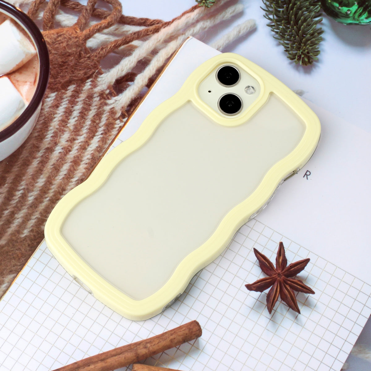 ELECTROPRIME For iPhone 15 Candy Color Wave TPU Clear PC Phone Case(Yellow)