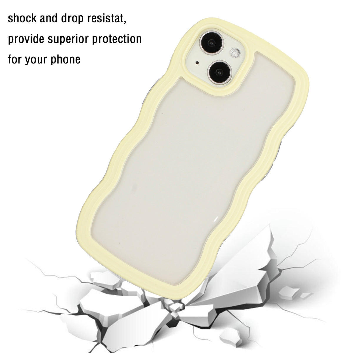 ELECTROPRIME For iPhone 15 Candy Color Wave TPU Clear PC Phone Case(Yellow)