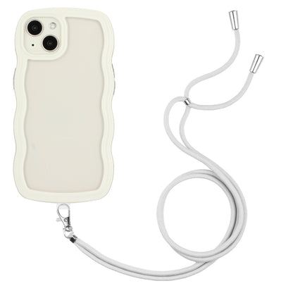 ELECTROPRIME For iPhone 15 Lanyard Candy Color Wave TPU Clear PC Phone Case(White)
