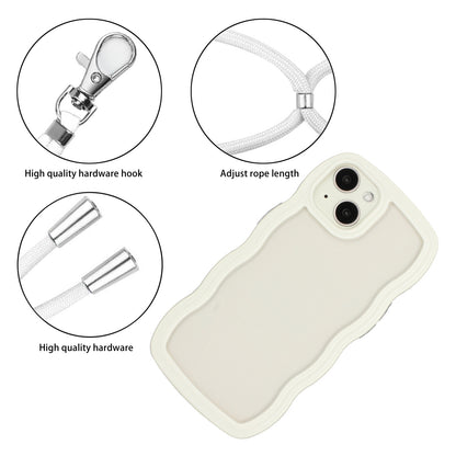 ELECTROPRIME For iPhone 15 Lanyard Candy Color Wave TPU Clear PC Phone Case(White)