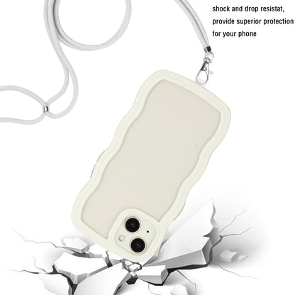 ELECTROPRIME For iPhone 15 Lanyard Candy Color Wave TPU Clear PC Phone Case(White)