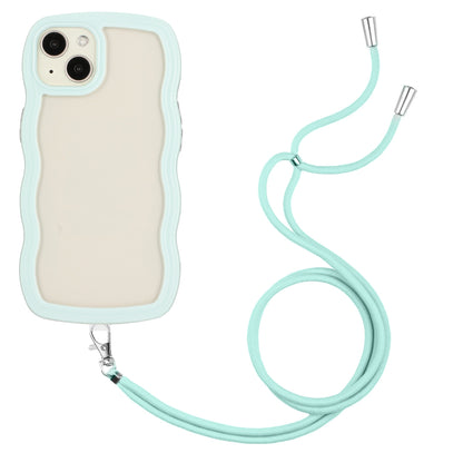 ELECTROPRIME For iPhone 15 Lanyard Candy Color Wave TPU Clear PC Phone Case(Green)