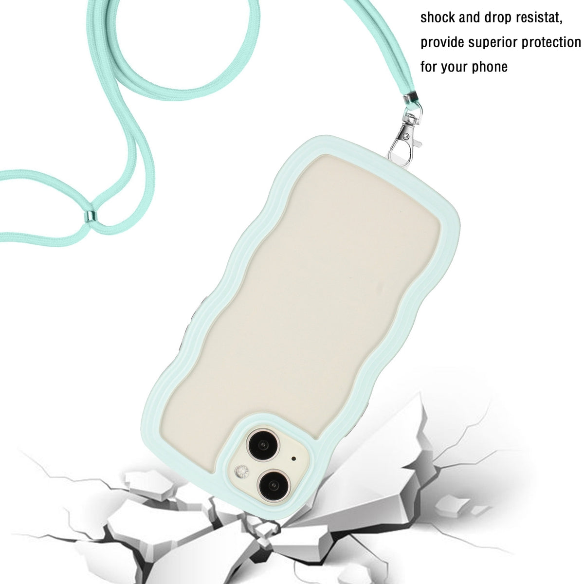ELECTROPRIME For iPhone 15 Lanyard Candy Color Wave TPU Clear PC Phone Case(Green)