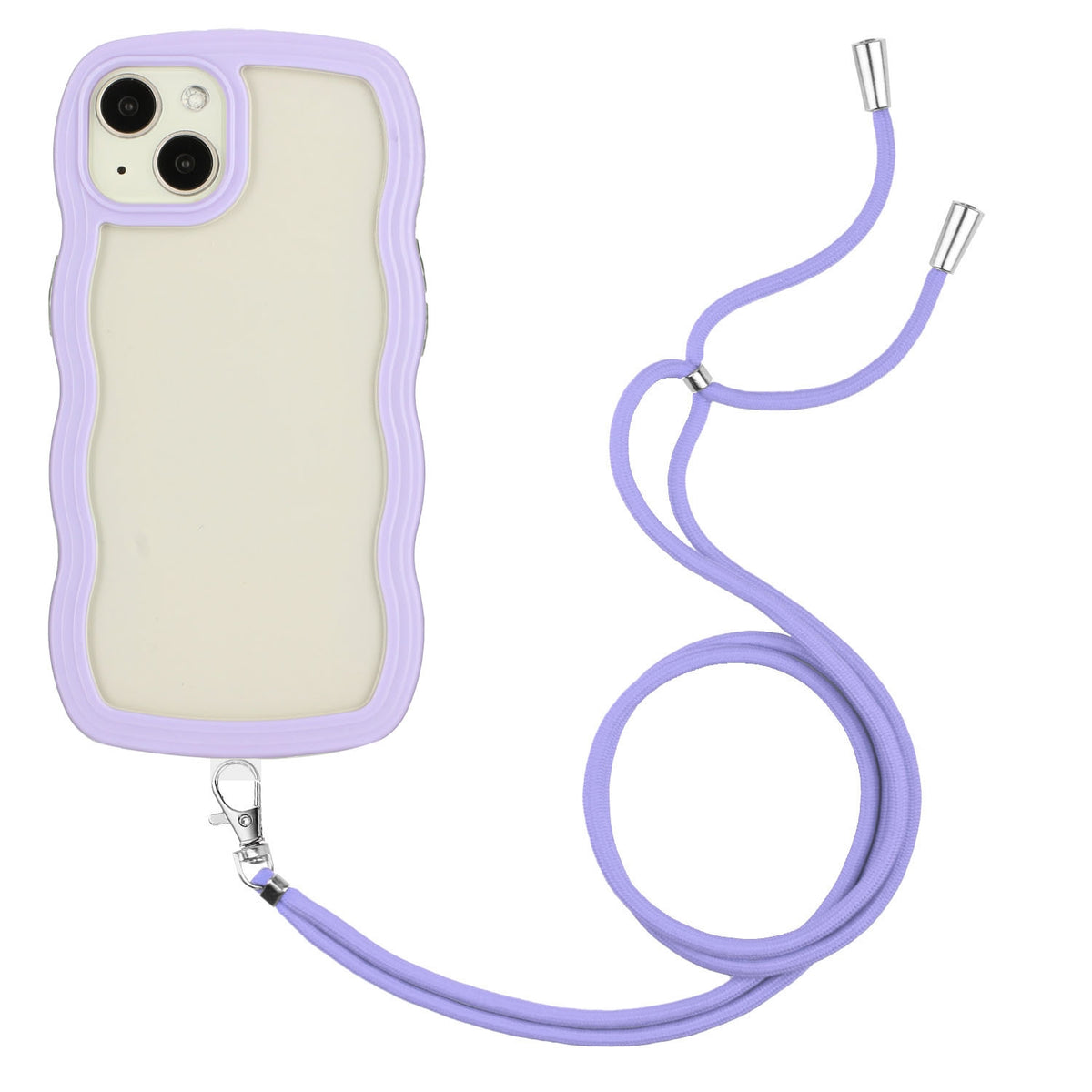 ELECTROPRIME For iPhone 15 Lanyard Candy Color Wave TPU Clear PC Phone Case(Purple)