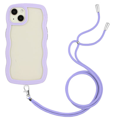 ELECTROPRIME For iPhone 15 Lanyard Candy Color Wave TPU Clear PC Phone Case(Purple)