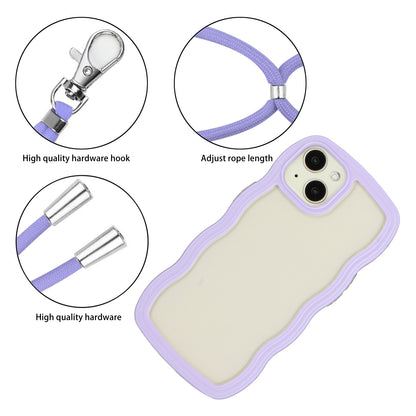 ELECTROPRIME For iPhone 15 Lanyard Candy Color Wave TPU Clear PC Phone Case(Purple)