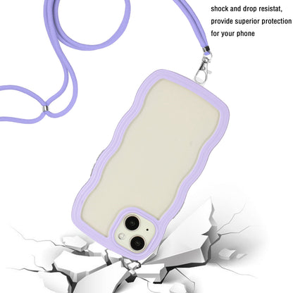 ELECTROPRIME For iPhone 15 Lanyard Candy Color Wave TPU Clear PC Phone Case(Purple)