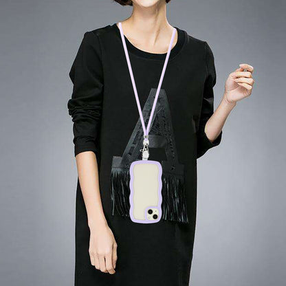 ELECTROPRIME For iPhone 15 Lanyard Candy Color Wave TPU Clear PC Phone Case(Purple)