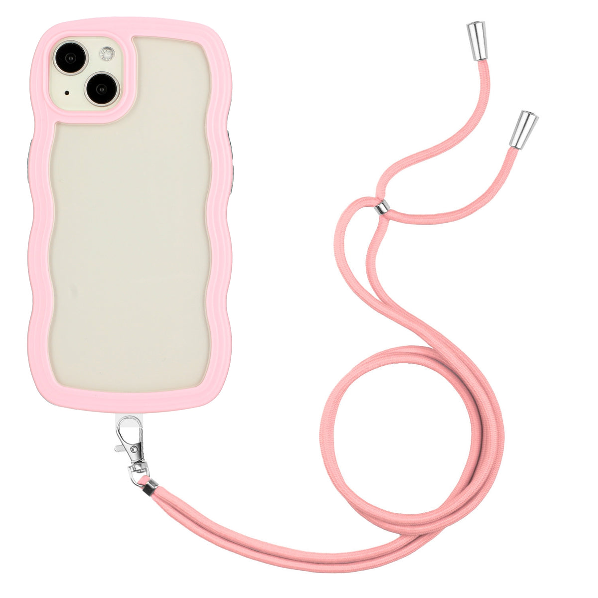 ELECTROPRIME For iPhone 15 Lanyard Candy Color Wave TPU Clear PC Phone Case(Pink)