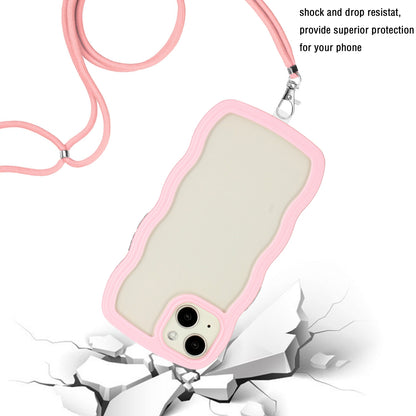 ELECTROPRIME For iPhone 15 Lanyard Candy Color Wave TPU Clear PC Phone Case(Pink)