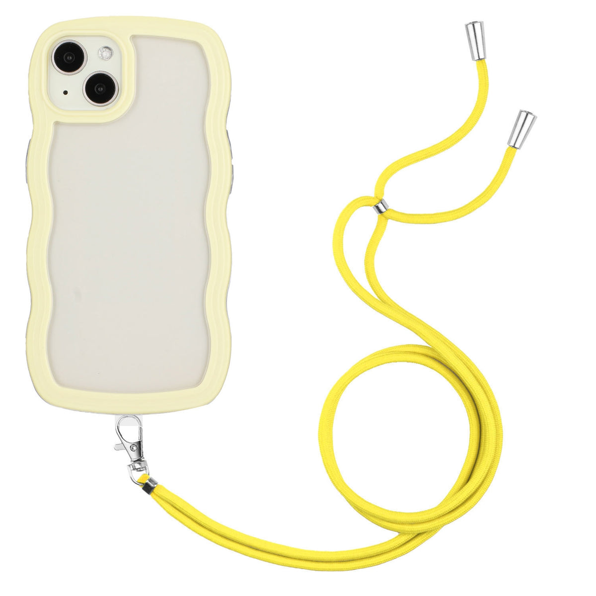 ELECTROPRIME For iPhone 15 Lanyard Candy Color Wave TPU Clear PC Phone Case(Yellow)