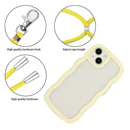 ELECTROPRIME For iPhone 15 Lanyard Candy Color Wave TPU Clear PC Phone Case(Yellow)