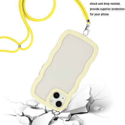 ELECTROPRIME For iPhone 15 Lanyard Candy Color Wave TPU Clear PC Phone Case(Yellow)