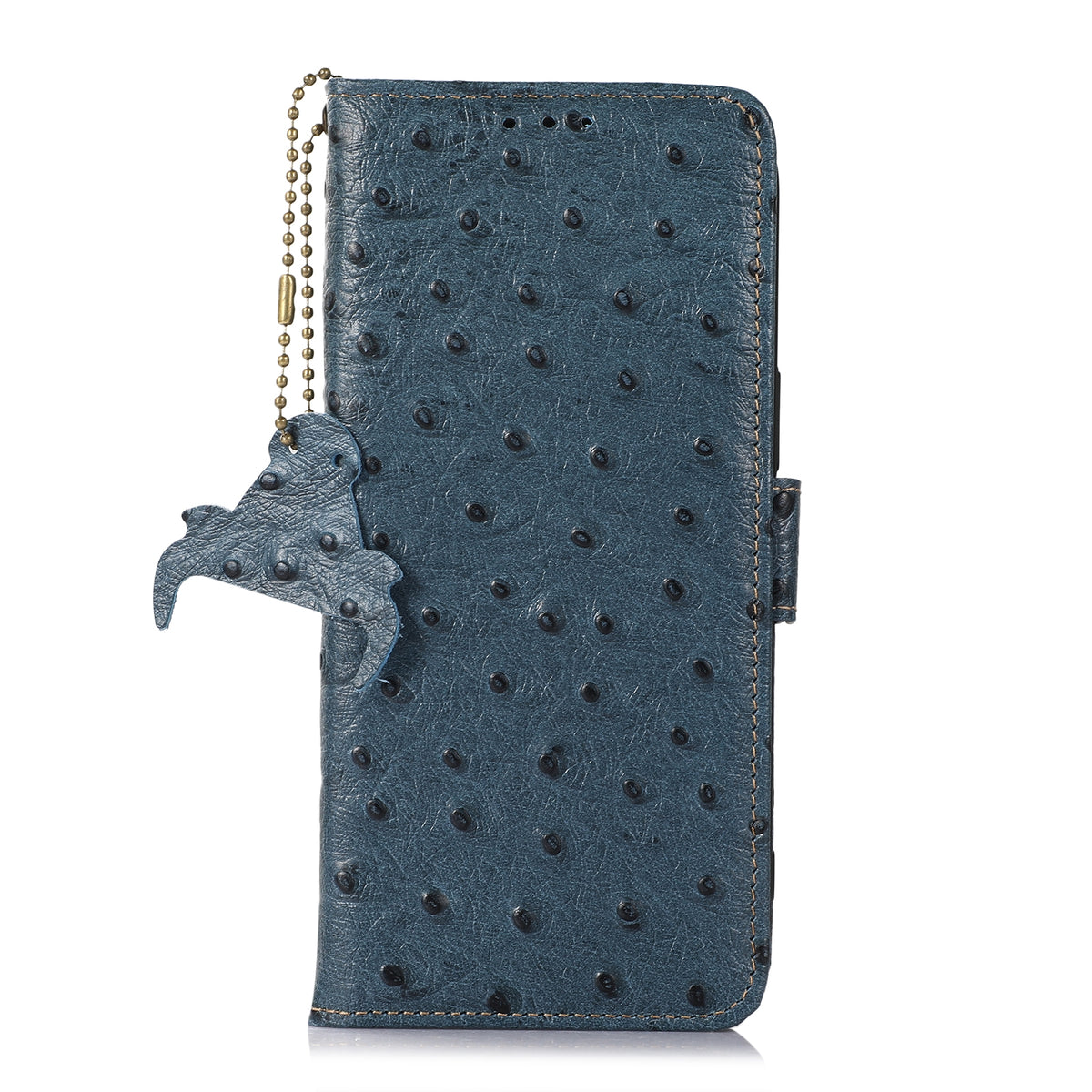 ELECTROPRIME For iPhone 15 Ostrich Pattern Genuine Leather RFID Phone Case(Blue)