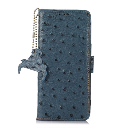 ELECTROPRIME For iPhone 15 Ostrich Pattern Genuine Leather RFID Phone Case(Blue)