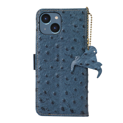 ELECTROPRIME For iPhone 15 Ostrich Pattern Genuine Leather RFID Phone Case(Blue)