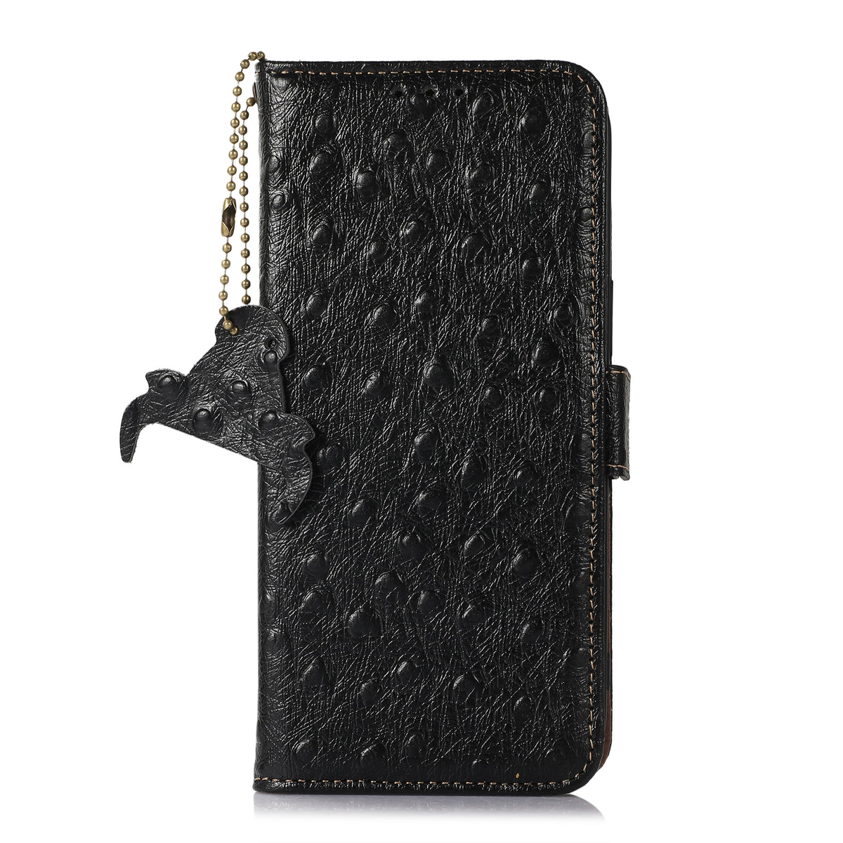 ELECTROPRIME For iPhone 15 Ostrich Pattern Genuine Leather RFID Phone Case(Black)
