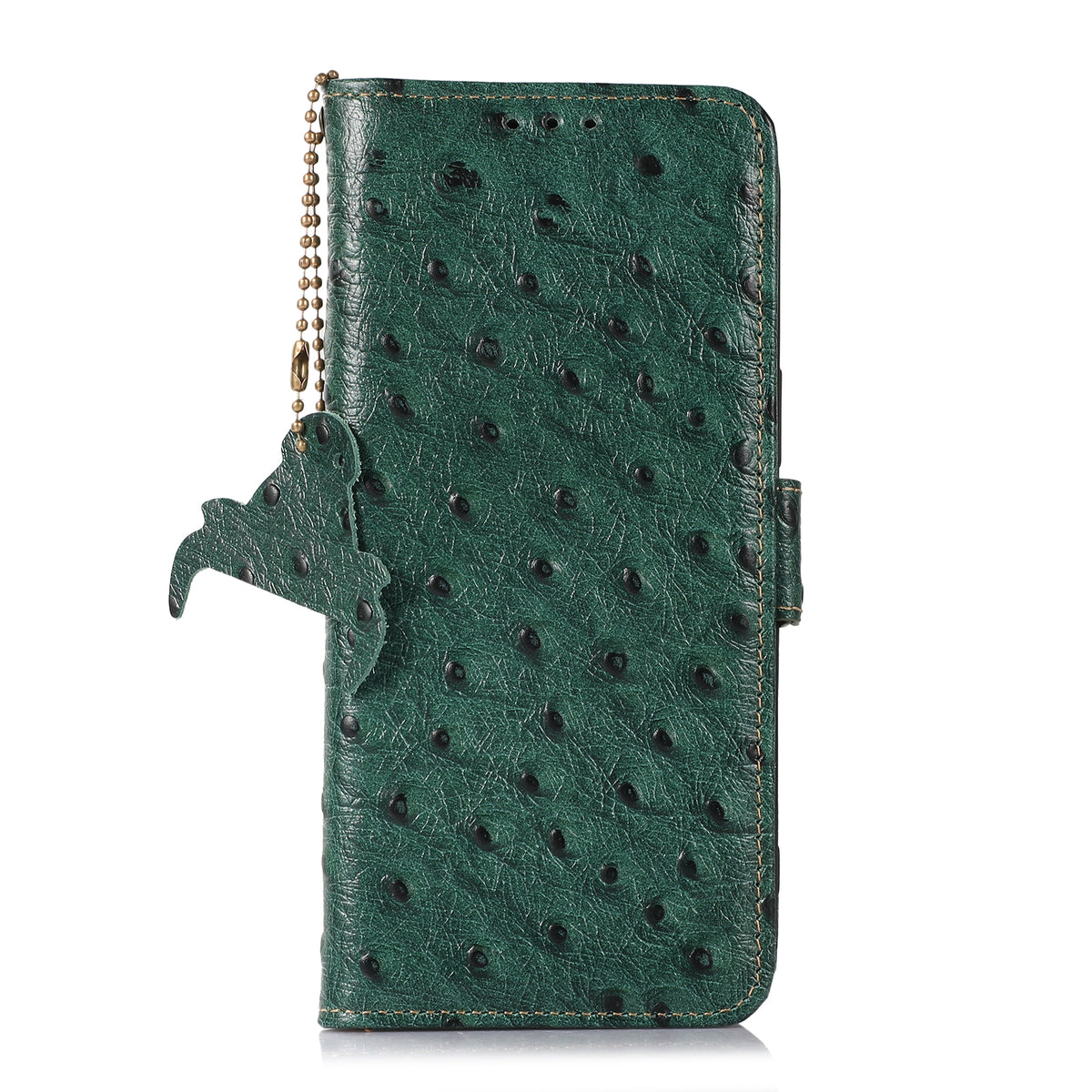 ELECTROPRIME For iPhone 15 Ostrich Pattern Genuine Leather RFID Phone Case(Green)