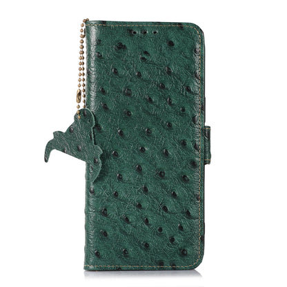 ELECTROPRIME For iPhone 15 Ostrich Pattern Genuine Leather RFID Phone Case(Green)