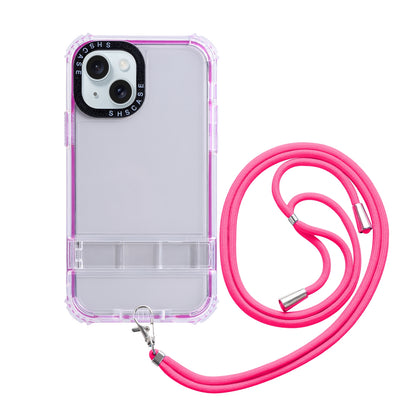 ELECTROPRIME For iPhone 15 2 in 1 360 Invisible Holder Cross-body Rope Phone Case(Rose Red)