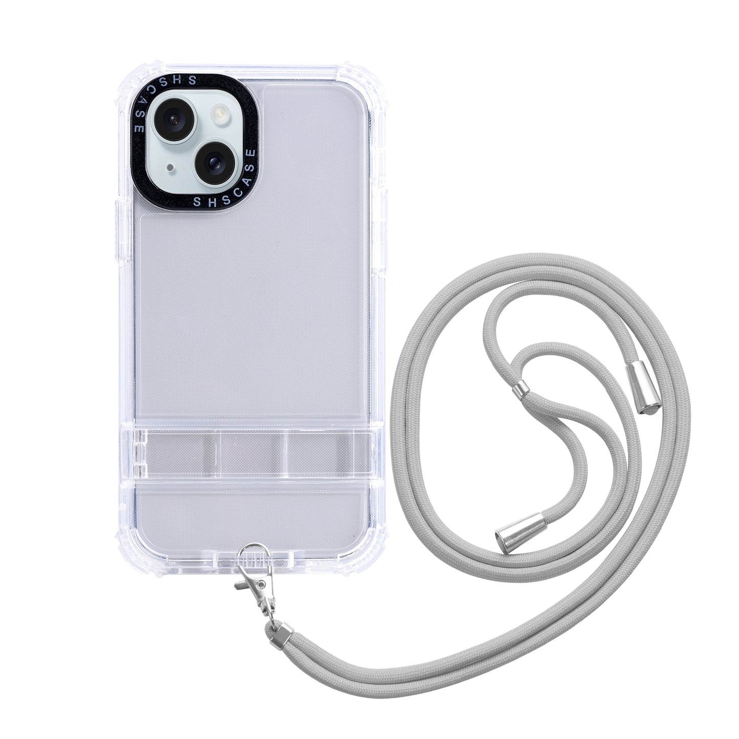 ELECTROPRIME For iPhone 15 2 in 1 360 Invisible Holder Cross-body Rope Phone Case(White)
