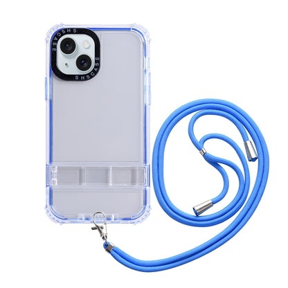 ELECTROPRIME For iPhone 15 2 in 1 360 Invisible Holder Cross-body Rope Phone Case(Dark Blue)
