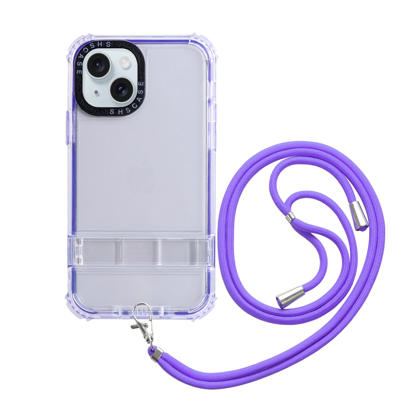 ELECTROPRIME For iPhone 15 2 in 1 360 Invisible Holder Cross-body Rope Phone Case(Purple)