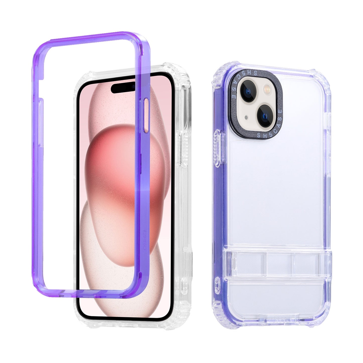 ELECTROPRIME For iPhone 15 2 in 1 360 Invisible Holder Cross-body Rope Phone Case(Purple)