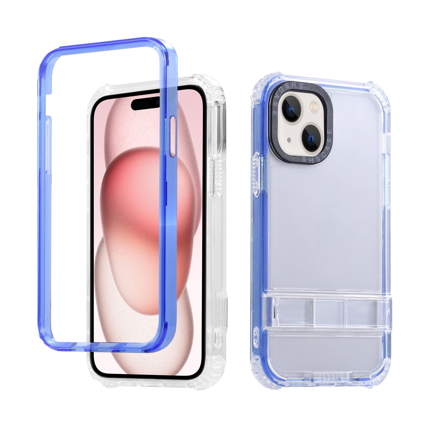 ELECTROPRIME For iPhone 15 2 in 1 360 Invisible Holder Phone Case(Dark Blue)
