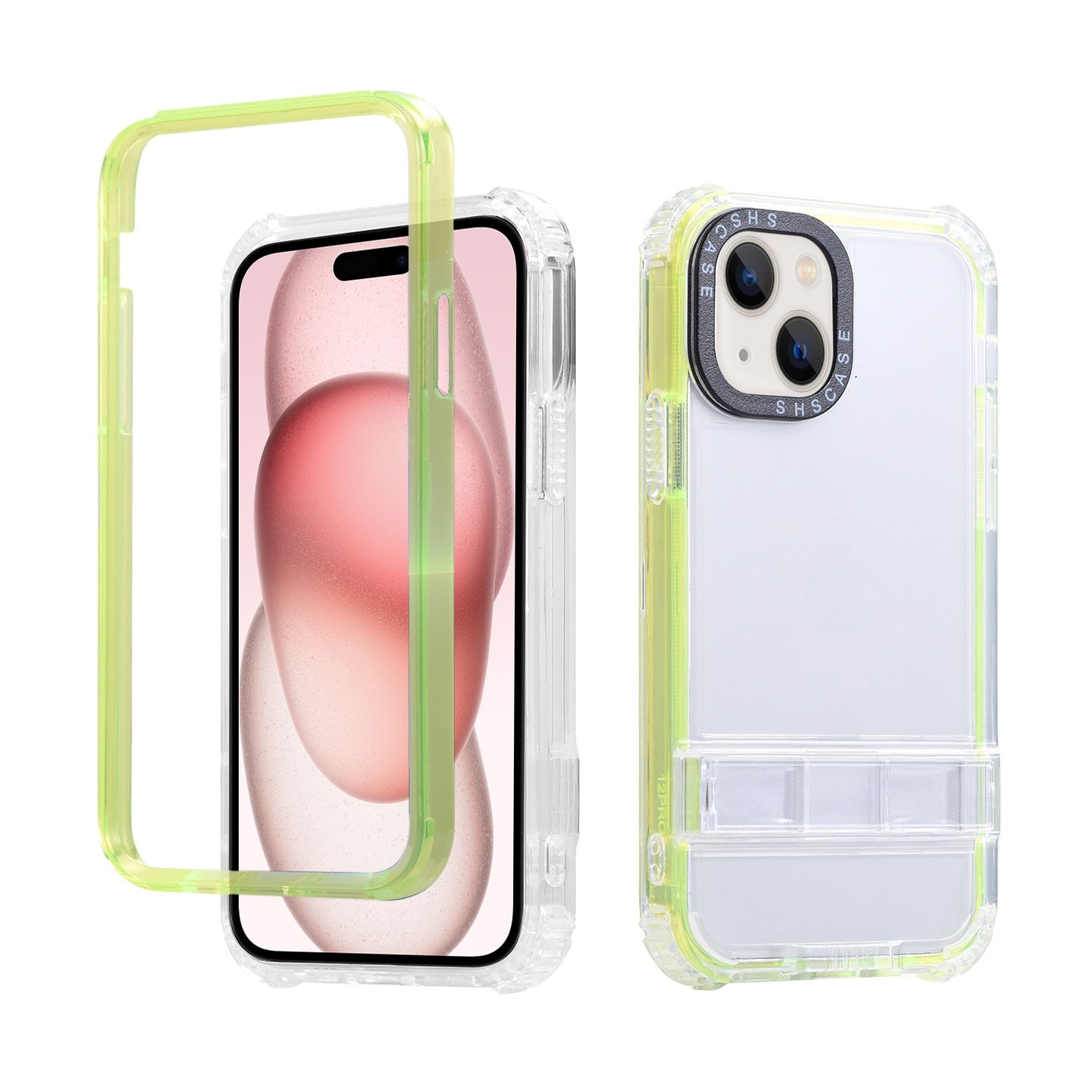 ELECTROPRIME For iPhone 15 2 in 1 360 Invisible Holder Phone Case(Yellow)