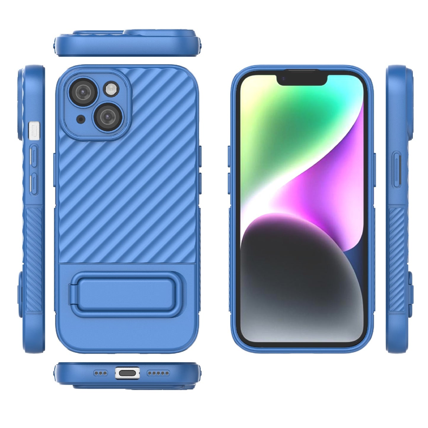 ELECTROPRIME For iPhone 15 Wavy Texture TPU Phone Case with Lens Film(Blue)