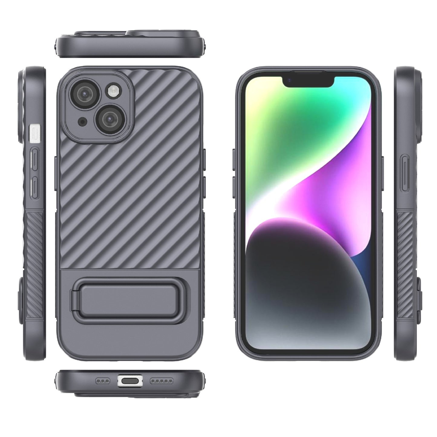 ELECTROPRIME For iPhone 15 Wavy Texture TPU Phone Case with Lens Film(Grey)