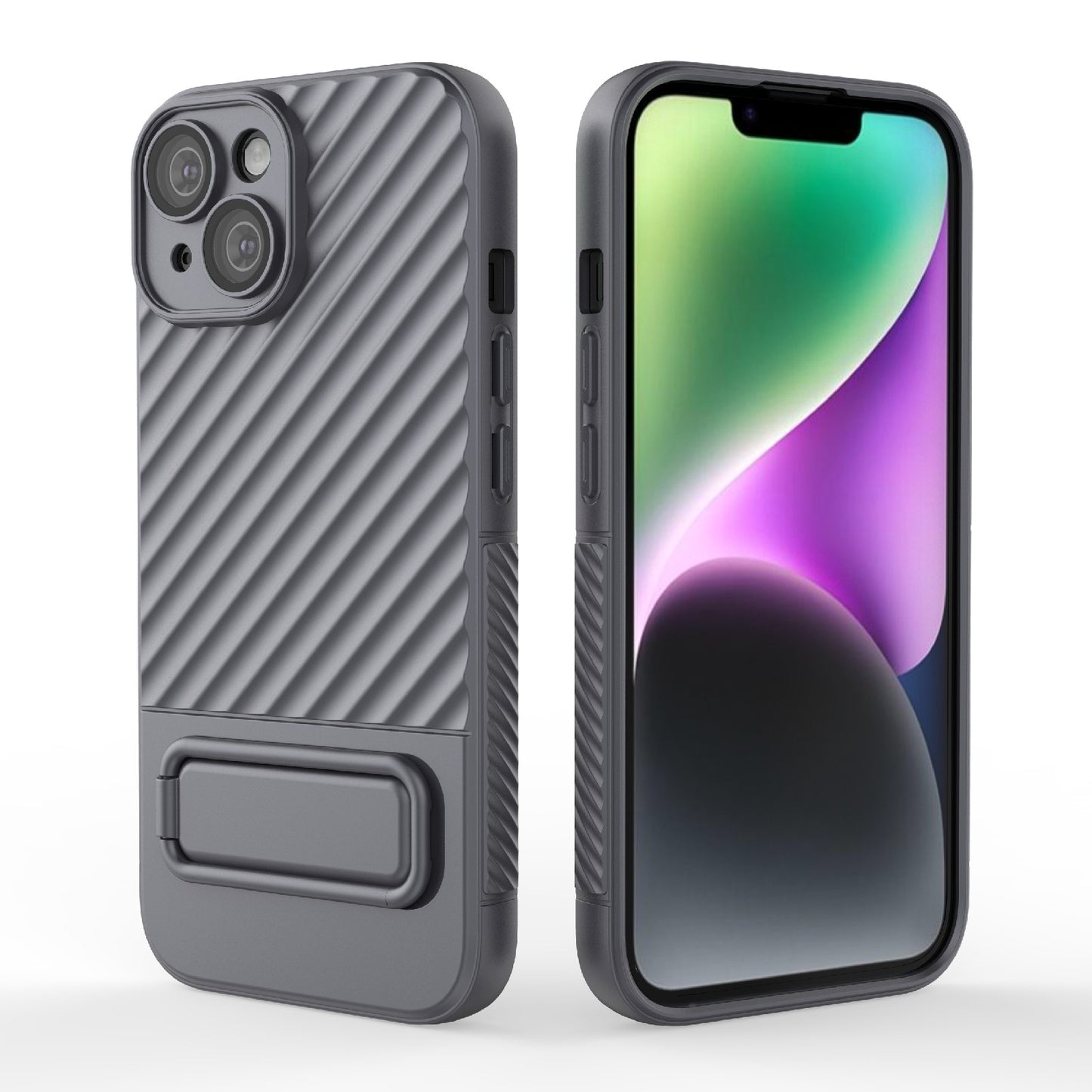 ELECTROPRIME For iPhone 15 Wavy Texture TPU Phone Case with Lens Film(Grey)