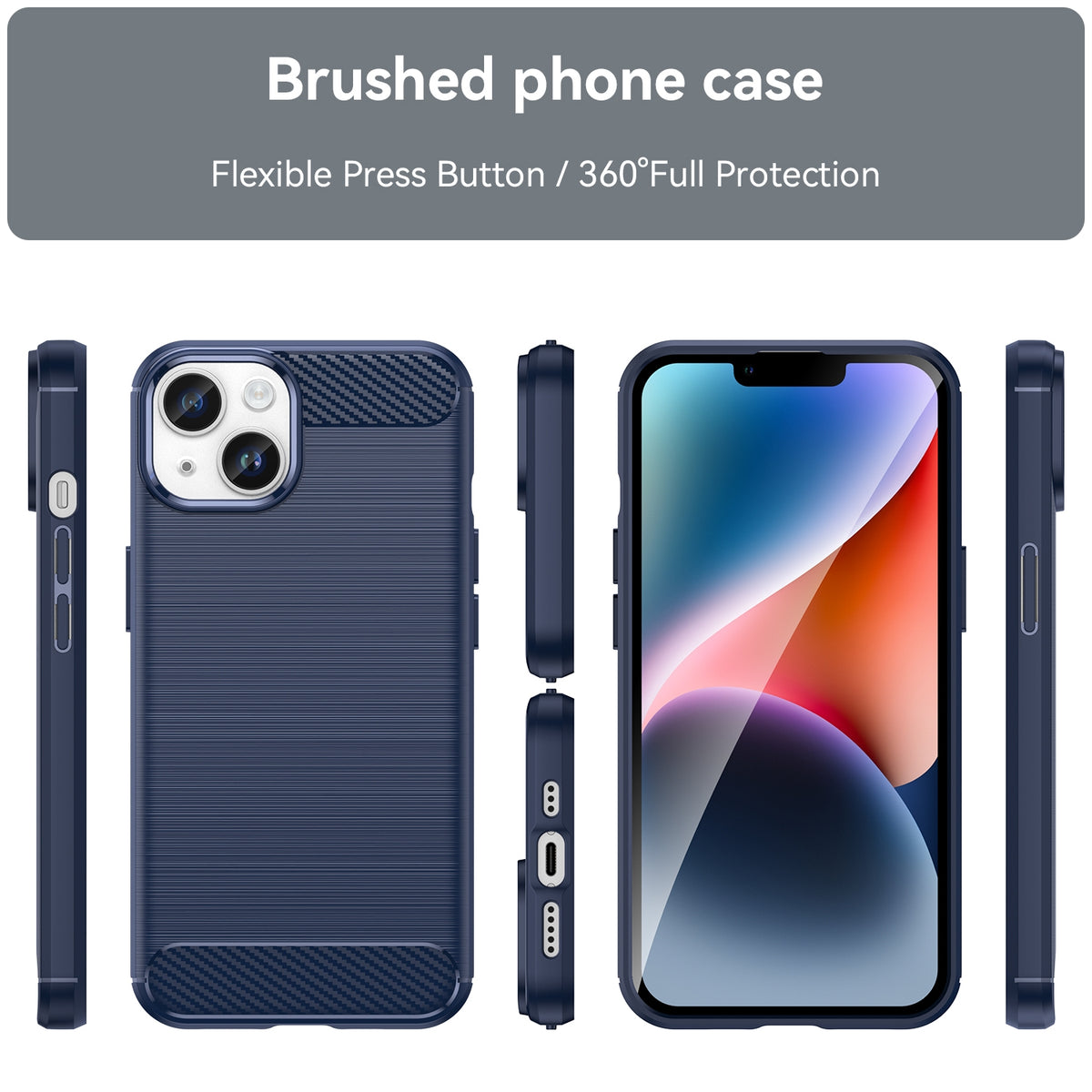 ELECTROPRIME For iPhone 15 Plus Brushed Texture Carbon Fiber TPU Phone Case(Blue)