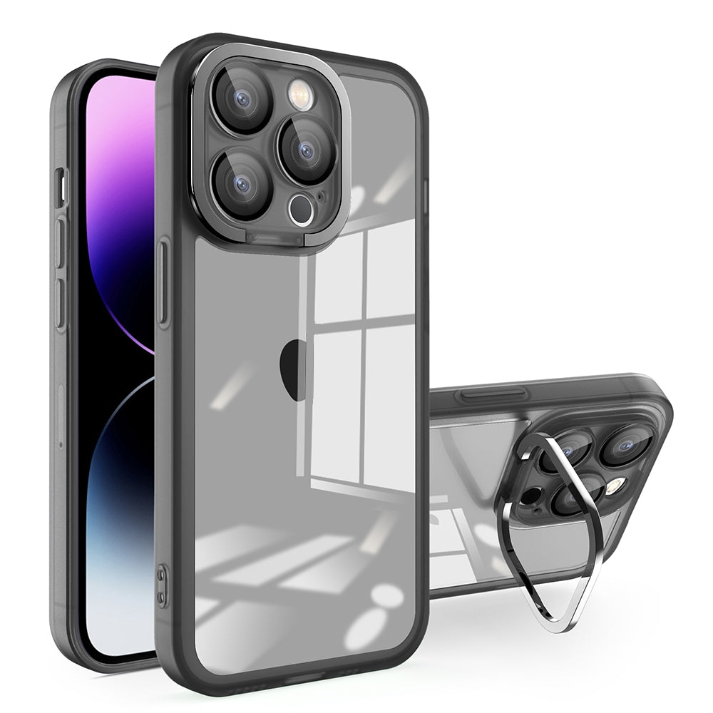 ELECTROPRIME For iPhone 15 Plus Invisible Lens Bracket Matte Transparent MagSafe Phone Case(Black)