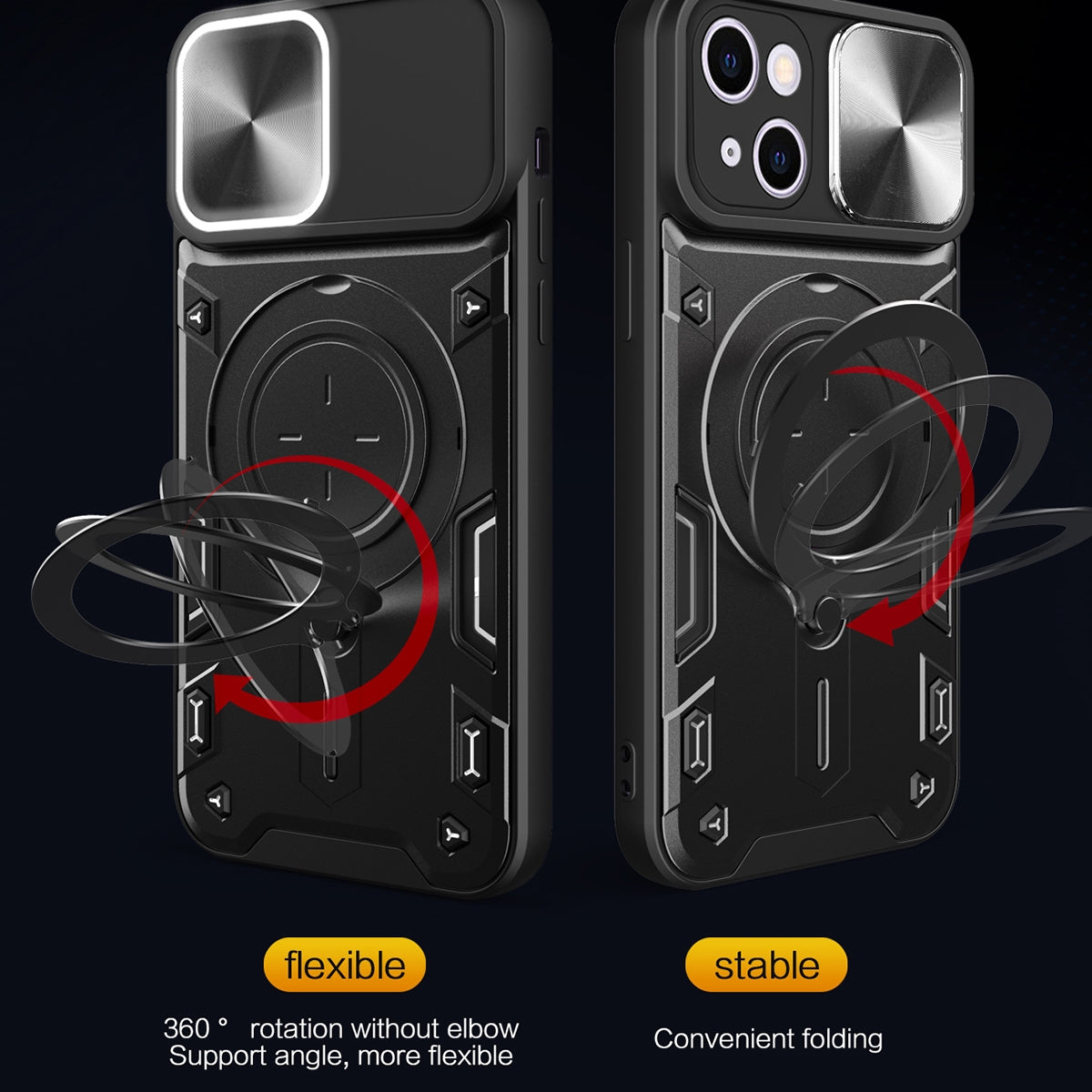 ELECTROPRIME For iPhone 15 Plus CD Texture Sliding Camshield Magnetic Holder Phone Case(Black)
