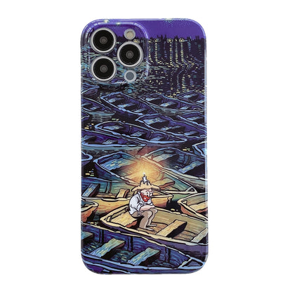 ELECTROPRIME For iPhone 15 Plus Oil Painting Pattern Glossy PC Phone Case(Lonely Boatman)