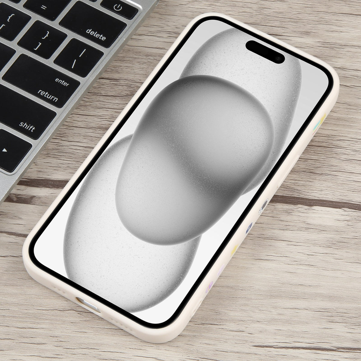 ELECTROPRIME For iPhone 15 Plus Milk Tea Astronaut Pattern Liquid Silicone Phone Case(Ivory White)