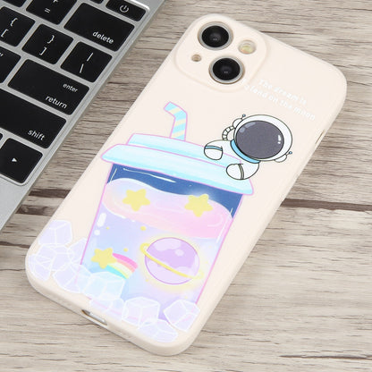 ELECTROPRIME For iPhone 15 Plus Milk Tea Astronaut Pattern Liquid Silicone Phone Case(Ivory White)