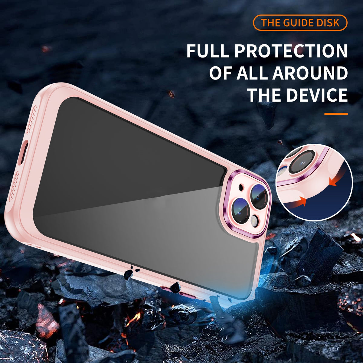 ELECTROPRIME For iPhone 15 Plus PC + TPU Phone Case with Lens Film(Apricot)