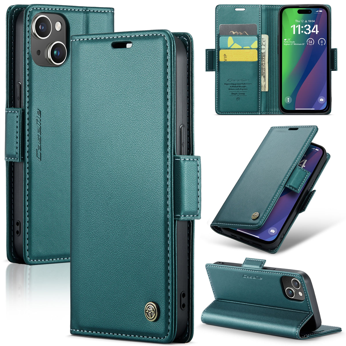 ELECTROPRIME For iPhone 15 Plus CaseMe 023 Butterfly Buckle Litchi Texture RFID Anti-theft Leather Phone Case(Pearly Blue)