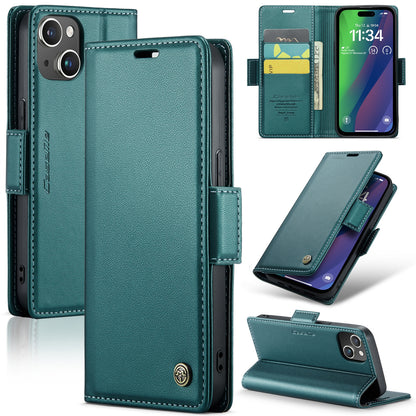 ELECTROPRIME For iPhone 15 Plus CaseMe 023 Butterfly Buckle Litchi Texture RFID Anti-theft Leather Phone Case(Pearly Blue)
